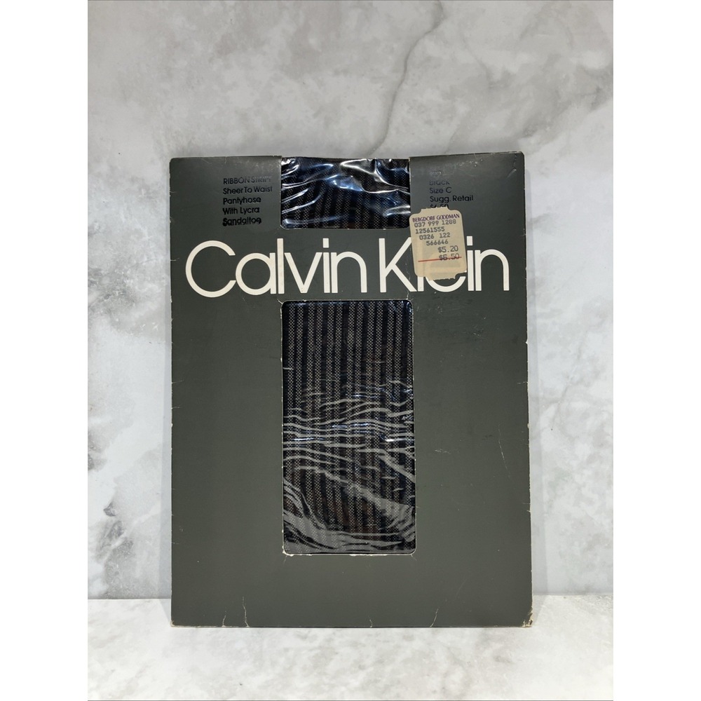 Calvin Klein Ribbon Stripe Sheer to Waist Pantyhose Size C Style 122 Black Y2K